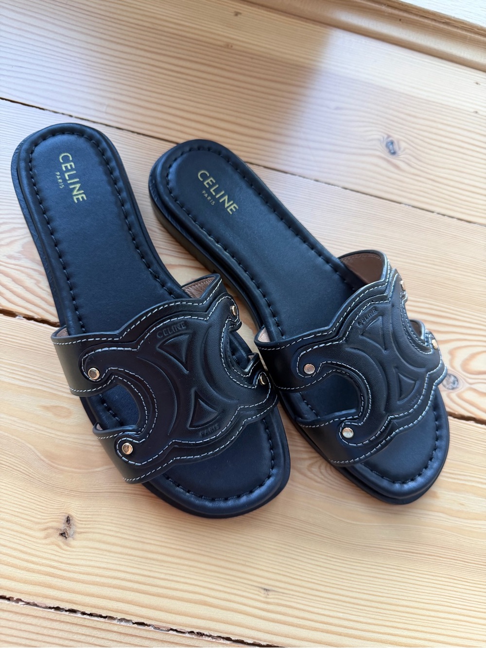 Black Leather Slide Sandals size36